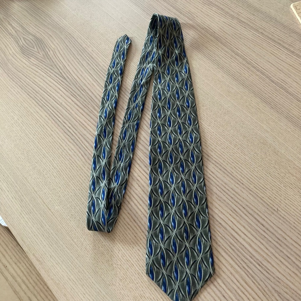 Cambridge Classics Necktie Mens OS Green Blue Silk Abstract Geometric Profession